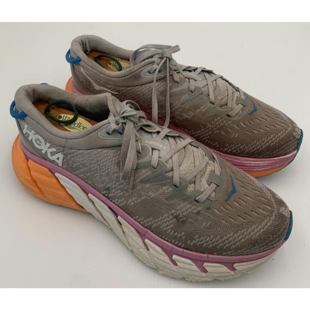 Hoka One One Womens Gaviota 4 Gray Orange WhiteRunning Shoes Sneakers Size 9.5B